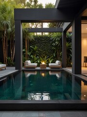 modern concept architecture of pool in the backyard