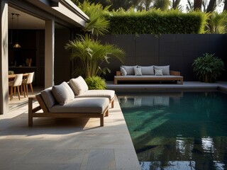 modern concept architecture of pool in the backyard