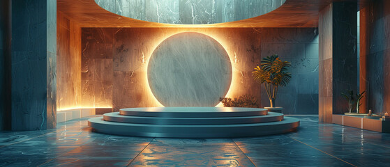 Detailed view of a podium in a sophisticated setting with ambient lighting
