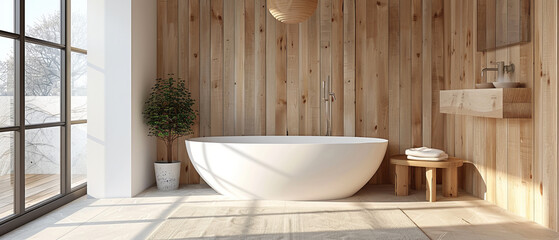 Elegant minimalist bathroom with clean lines and natural materials