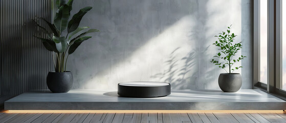 Elegant product on a minimalist podium with ambient lighting