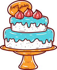 Birthday cake, hand-drawn icon.