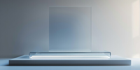 Clear Geometric Glass Podium with Cool Lighting