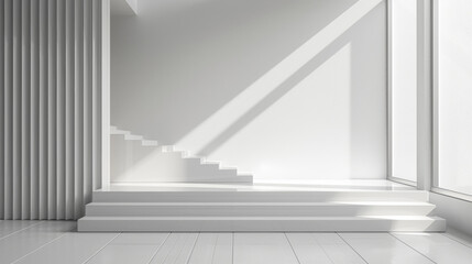 Fototapeta premium Clear Geometric Glass Podium with Minimalist Staircase