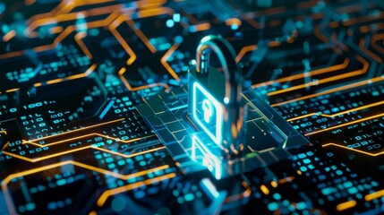 Futuristic Cyber Security Concept in Modern Business Environment Featuring Advanced Digital Protection and Technology Designs. Emphasizing the Importance of Online Safety and Secure Data Managment in
