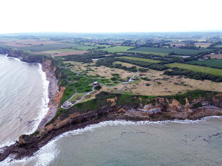 Bunkers and bomb craters at pointe du Hoc, France