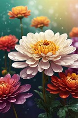 Chrysanthemum Flower with Dew Drops