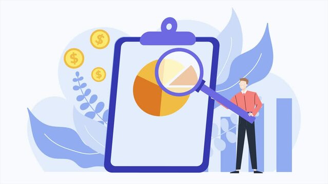 a manager analyzing pie chart illustration. business animation video