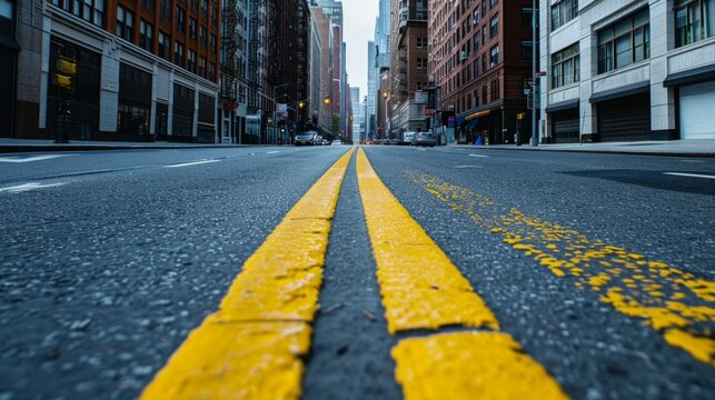 Street with a yellow line in the middle. generative ai