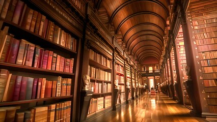Historic Library with Wooden Arched Ceiling with Ai generated.
