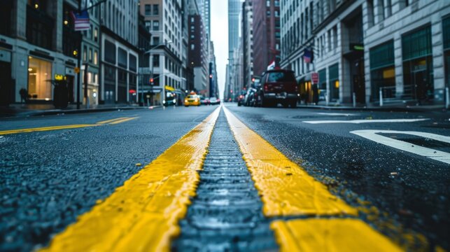 Street with a yellow line in the middle. generative ai