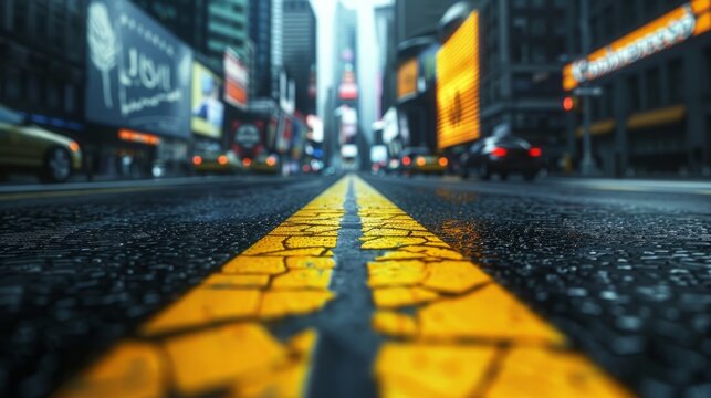Street with a yellow line in the middle. generative ai