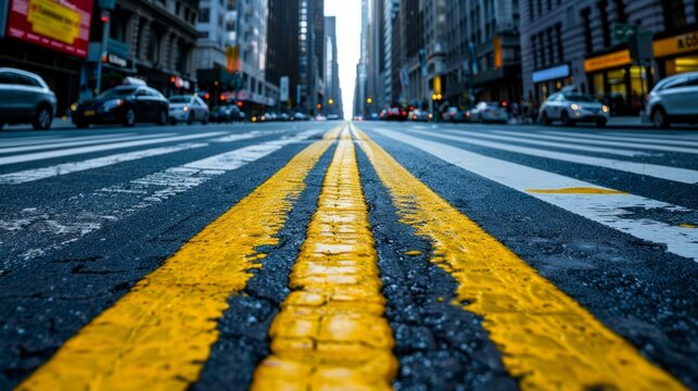 Street with a yellow line in the middle. generative ai