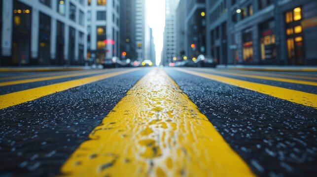 Street with a yellow line in the middle. generative ai