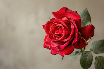 Fototapeta premium AI generated illustration of a vibrant red rose on a stem against a blurred backdrop