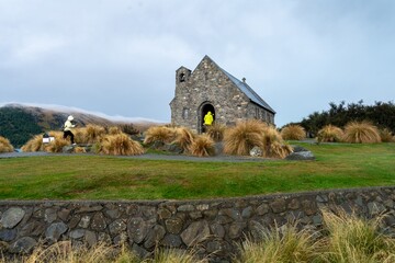 Church of the Good Shepherd and mountain range, Lake Tekapo, Canterbury, New Zealand. © Zenstratus