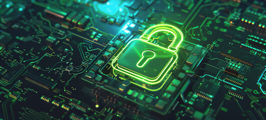 HTTPS lock icon on browser bar, secure connection, green padlock, top view, showcasing internet safety, digital tone, vivid color scheme.