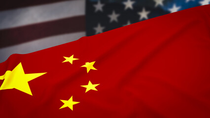The America  and china flag for background  concept 3d rendering.