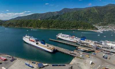 Car ferries that leave to Wellington.  Picton, Marlborough, New Zealand.