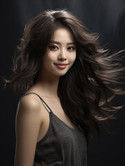 Naklejka premium Radiant Portrait of a Young Woman with Flowing Hair 