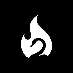 swan fire flame flat modern logo design vector