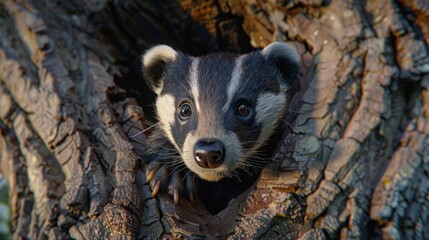 Obraz premium Badger on an old tree, AI generated image