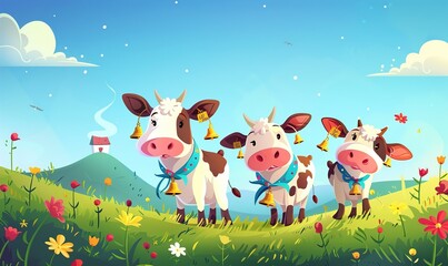 Obraz premium Illustrations of cow with warm skin tones and fine details of the beauty of farm cow ai generated