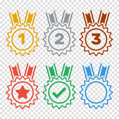 star 1st 2nd 3rd place medals, flat vector icons set