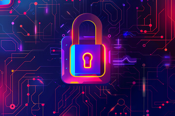 VPN icon with encrypted data, padlock symbol, seamless integration, front view, highlighting data protection, futuristic tone, Complementary Color Scheme.