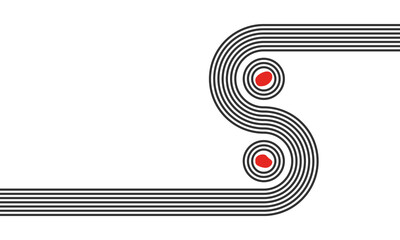 curved parallel lines and circles, meditation zen garden top view or life balance vector illustration, river flow and pebbles abstract