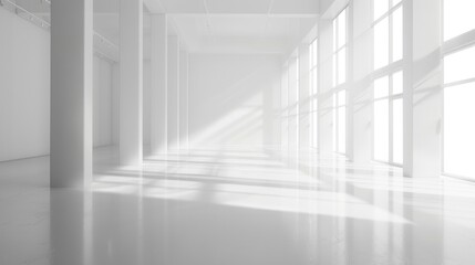 Fototapeta premium Abstract minimalist design with smooth white architectural forms and large empty spaces.