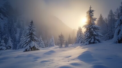 Fototapeta premium Sparkling Light in the Snowy Mountains