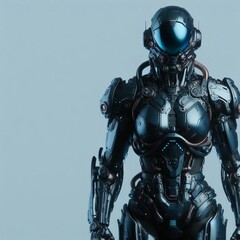 Naklejka premium 3D render of a diverse crowd of futuristic androids and humans, some in different poses, embodying the future of technology and humanity