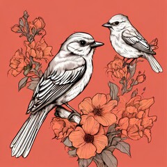 Small bird is perched on leafy branch