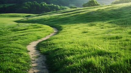 Obraz premium a dirt path winds through a lush green field, flanked by a towering tree