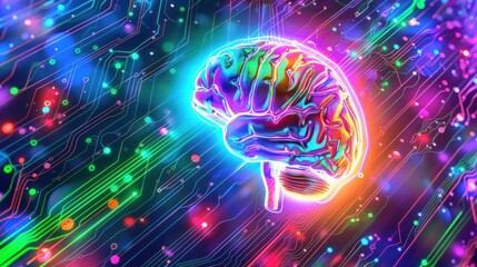 Human mind connection circuit board technology background