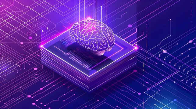 Futuristic Digital Brain in Glowing Technological Landscape