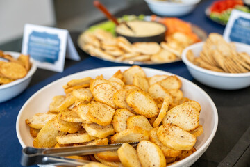 Crunchy bread for dipping, Croutons with garlic sauce
