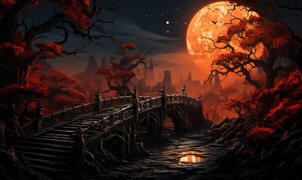 hellowen background, old bridge