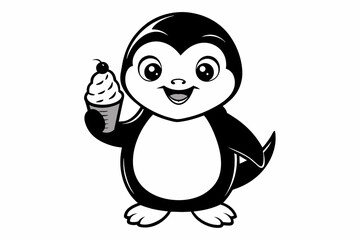 cartoon mischievous little penguin holding an ice vector illustration
