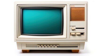 An old computer monitor sits on a white background