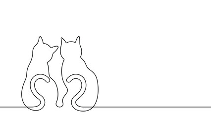 One line drawing of romantic couple cat