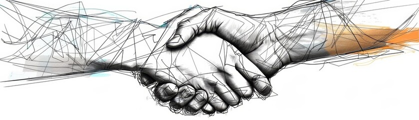 UHD 4K image featuring various line styles to illustrate a handshake symbolizing diverse perspectives aligning in agreement