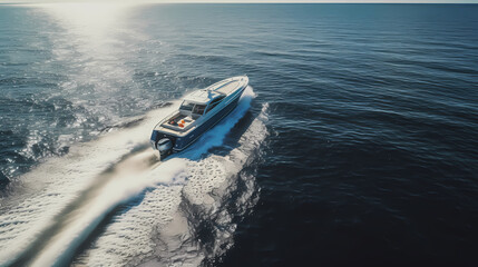 Fototapeta premium Aerial view of a luxury speedboat