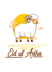 Doodle Muslim holiday Eid al-Adha. the sacrifice a ram or white and black sheep. graphic design decoration kurban bayrami. month lamb and a lamp.Translation from Arabic: Eid al-Adha