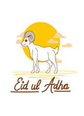 Doodle Muslim holiday Eid al-Adha. the sacrifice a ram or white and black sheep. graphic design decoration kurban bayrami. month lamb and a lamp.Translation from Arabic: Eid al-Adha