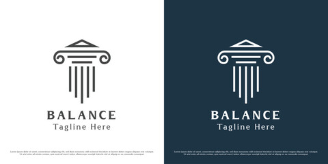 Court pillar logo design illustration. Silhouette of pillars of balance building law firm court judgment rule advocate prosecutor. Minimalist simple solid flat icon symbol.