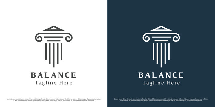 Court pillar logo design illustration. Silhouette of pillars of balance building law firm court judgment rule advocate prosecutor. Minimalist simple solid flat icon symbol. - Powered by Adobe