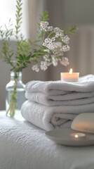 Minimalistic and bright relaxing massage scene, featuring a clean and soothing design, isolated on a white background. Perfect for promoting modern spa services and relaxation techniques.