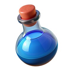 Mystical potion brews in a glass container, its blue liquid shimmering with enchantment 3D render Potion isolated on white background